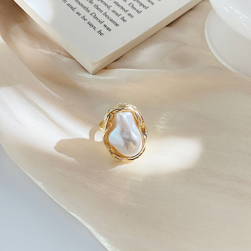 Adjustable Abstract Pearl Ring