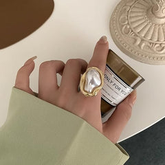 Adjustable Abstract Pearl Ring